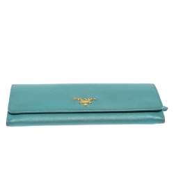 Pre Owned Prada Turquoise Saffiano Lux Leather Continental Flap Wallet