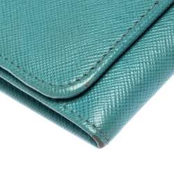 Pre Owned Prada Turquoise Saffiano Lux Leather Continental Flap Wallet