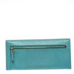 Pre Owned Prada Turquoise Saffiano Lux Leather Continental Flap Wallet