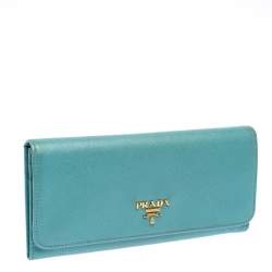 Pre Owned Prada Turquoise Saffiano Lux Leather Continental Flap Wallet