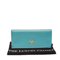 Pre Owned Prada Turquoise Saffiano Lux Leather Continental Flap Wallet