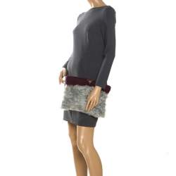 Pre Owned Prada Maroon/Grey Fur Clutch