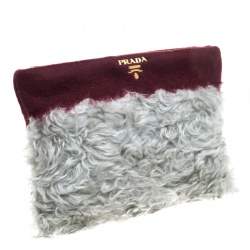 Pre Owned Prada Maroon/Grey Fur Clutch
