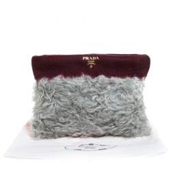 Pre Owned Prada Maroon/Grey Fur Clutch