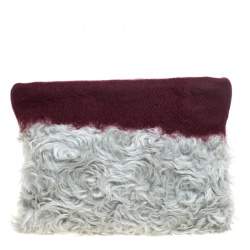 Pre Owned Prada Maroon/Grey Fur Clutch