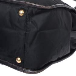 Pre Owned Prada Black/Dark Brown Nylon and Leather Tote