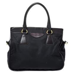 Pre Owned Prada Black/Dark Brown Nylon and Leather Tote