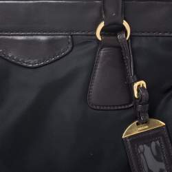 Pre Owned Prada Black/Dark Brown Nylon and Leather Tote