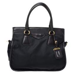 Pre Owned Prada Black/Dark Brown Nylon and Leather Tote