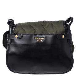 Pre Owned Prada Olive Green/Black Nylon and Leather Passaminiere Hunting Shoulder Bag