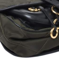 Pre Owned Prada Olive Green/Black Nylon and Leather Passaminiere Hunting Shoulder Bag