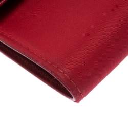 Pre Owned Prada Red Nylon Logo Trifold Wallet