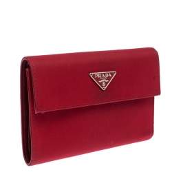 Pre Owned Prada Red Nylon Logo Trifold Wallet
