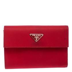 Pre Owned Prada Red Nylon Logo Trifold Wallet