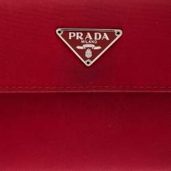 Pre Owned Prada Red Nylon Logo Trifold Wallet