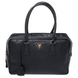 Pre Owned Prada Black Saffiano Lux Leather Satchel