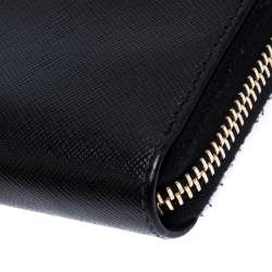 Pre Owned Prada Black Saffiano Metal Leather Zip Around Wallet