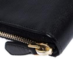 Pre Owned Prada Black Saffiano Metal Leather Zip Around Wallet