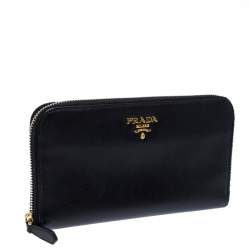 Pre Owned Prada Black Saffiano Metal Leather Zip Around Wallet