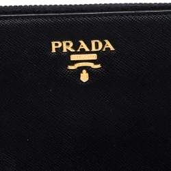 Pre Owned Prada Black Saffiano Metal Leather Zip Around Wallet