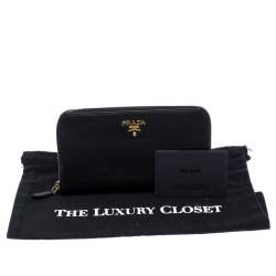 Pre Owned Prada Black Saffiano Metal Leather Zip Around Wallet