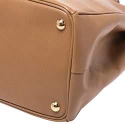 Pre Owned Prada Caramel Saffiano Lux Leather Large Double Zip Tote