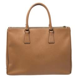 Pre Owned Prada Caramel Saffiano Lux Leather Large Double Zip Tote