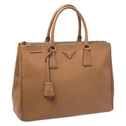 Pre Owned Prada Caramel Saffiano Lux Leather Large Double Zip Tote