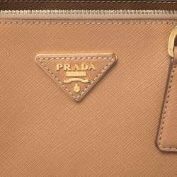 Pre Owned Prada Caramel Saffiano Lux Leather Large Double Zip Tote