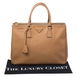 Pre Owned Prada Caramel Saffiano Lux Leather Large Double Zip Tote