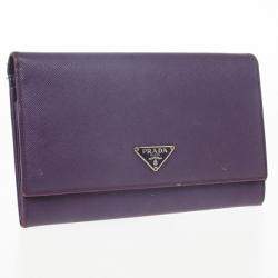 Pre Owned Prada Saffiano Triangle Continental Flap Wallet