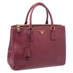 Pre Owned Prada Red Saffiano Lux Leather Medium Galleria Double Zip Tote