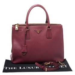 Pre Owned Prada Red Saffiano Lux Leather Medium Galleria Double Zip Tote