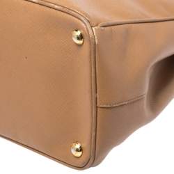 Pre Owned Prada Caramel Saffiano Lux Leather Medium Double Zip Tote