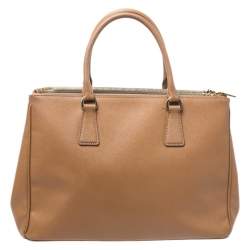 Pre Owned Prada Caramel Saffiano Lux Leather Medium Double Zip Tote