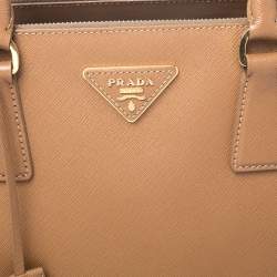 Pre Owned Prada Caramel Saffiano Lux Leather Medium Double Zip Tote