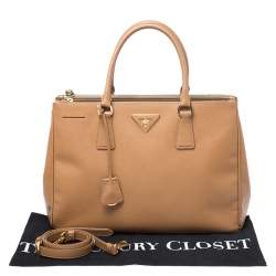 Pre Owned Prada Caramel Saffiano Lux Leather Medium Double Zip Tote