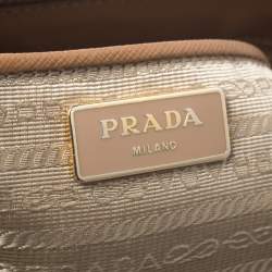 Pre Owned Prada Caramel Saffiano Lux Leather Medium Double Zip Tote