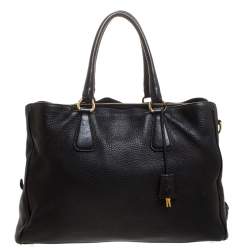 Pre Owned Prada Black Vitello Daino Leather Shopper Tote