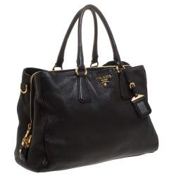 Pre Owned Prada Black Vitello Daino Leather Shopper Tote
