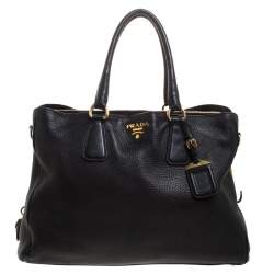 Pre Owned Prada Black Vitello Daino Leather Shopper Tote