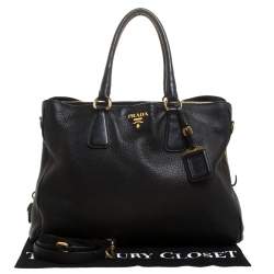 Pre Owned Prada Black Vitello Daino Leather Shopper Tote