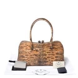 Pre Owned Prada Beige/Brown Lizard Frame Satchel