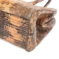 Pre Owned Prada Beige/Brown Lizard Frame Satchel
