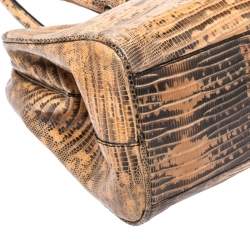 Pre Owned Prada Beige/Brown Lizard Frame Satchel
