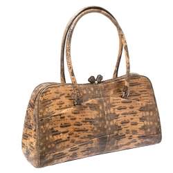 Pre Owned Prada Beige/Brown Lizard Frame Satchel