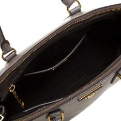 Pre Owned Prada Grey Saffiano Lux Leather Large Double Zip Tote