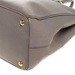 Pre Owned Prada Grey Saffiano Lux Leather Large Double Zip Tote