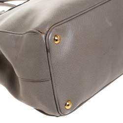 Pre Owned Prada Grey Saffiano Lux Leather Large Double Zip Tote