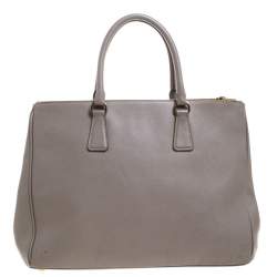Pre Owned Prada Grey Saffiano Lux Leather Large Double Zip Tote
